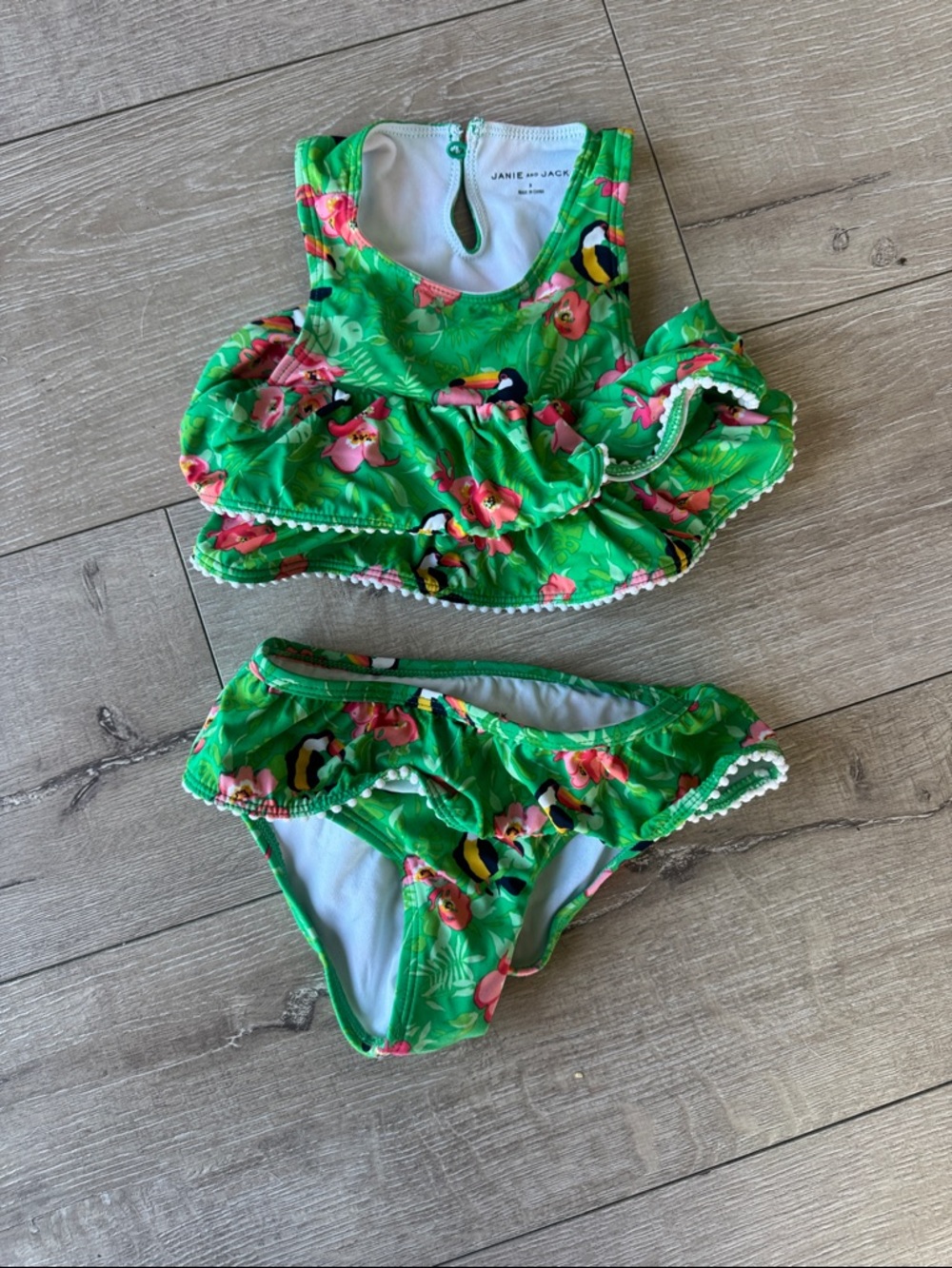 Janie and Jack Green Tropical Ruffle Two-Piece Bikini